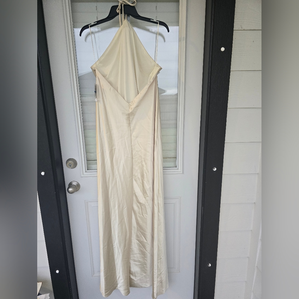 Morgan & Co Halter-Neck Satin Slip Dress XL Cream Maxi Cocktail Bridal - Picture 13 of 15